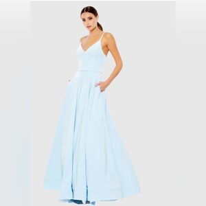 Mac Duggal Light Blue V-Neck Maxi Gown with Pockets